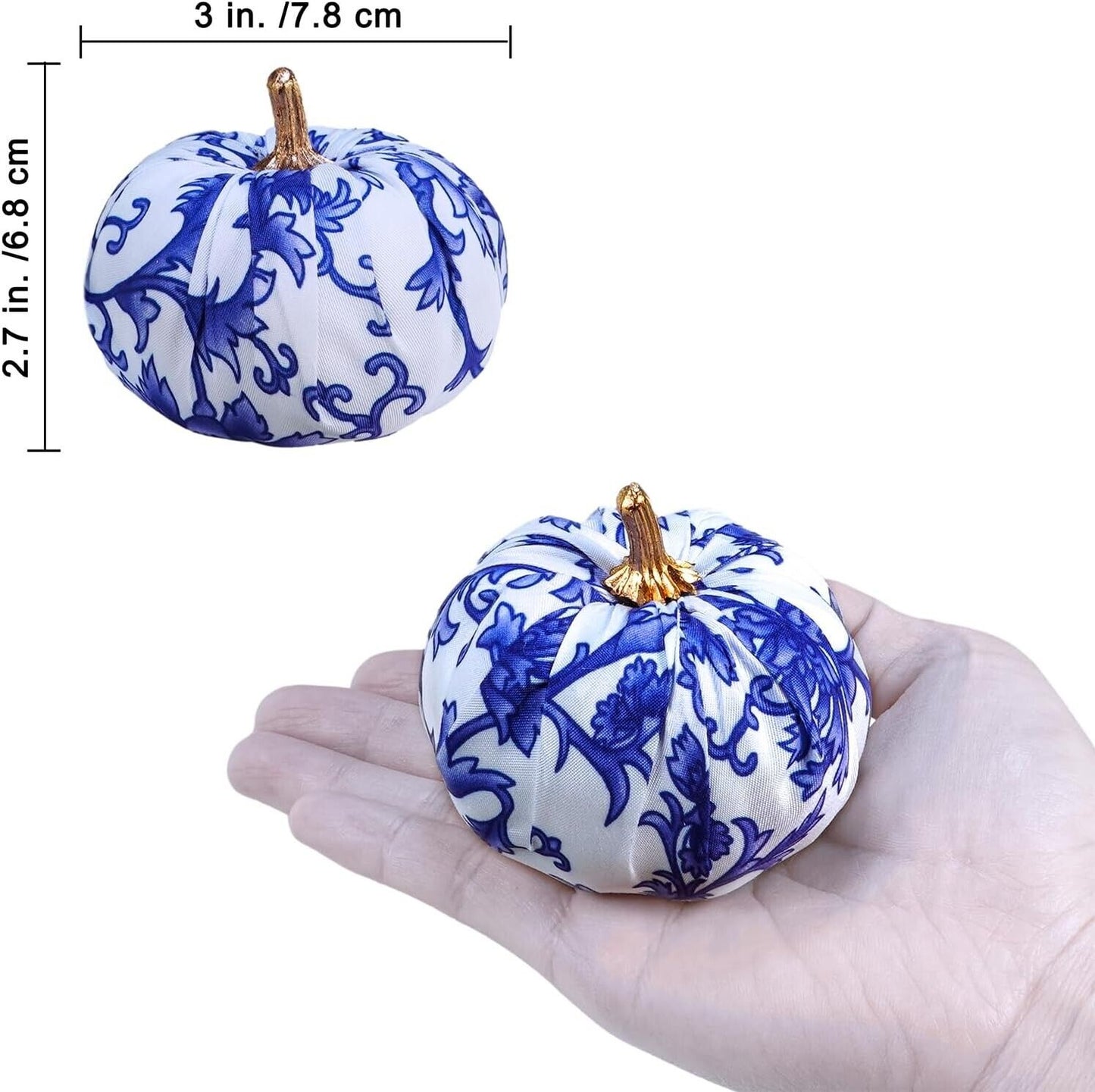 12 Pcs Small Fabric Pumpkins Decorative Blue and White Pumpkins Chinoiserie 3"