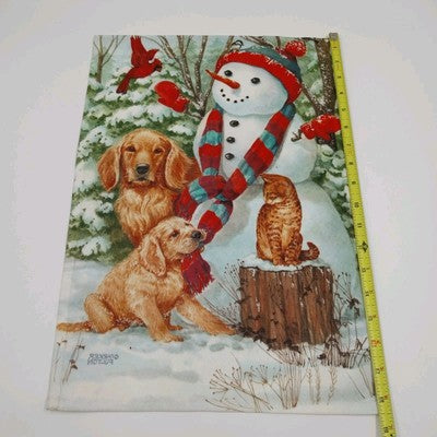 Set of 7 Animal Christmas Holiday with Snowman Mini Garden Flags Banner 12"x18"