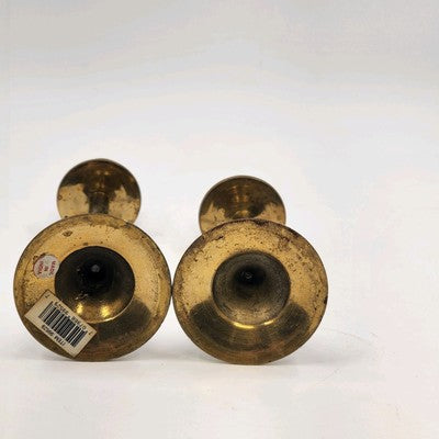 Set of 2 Solid Brass Candlestick Holders 7" & 8" Tall Vintage India Round Base