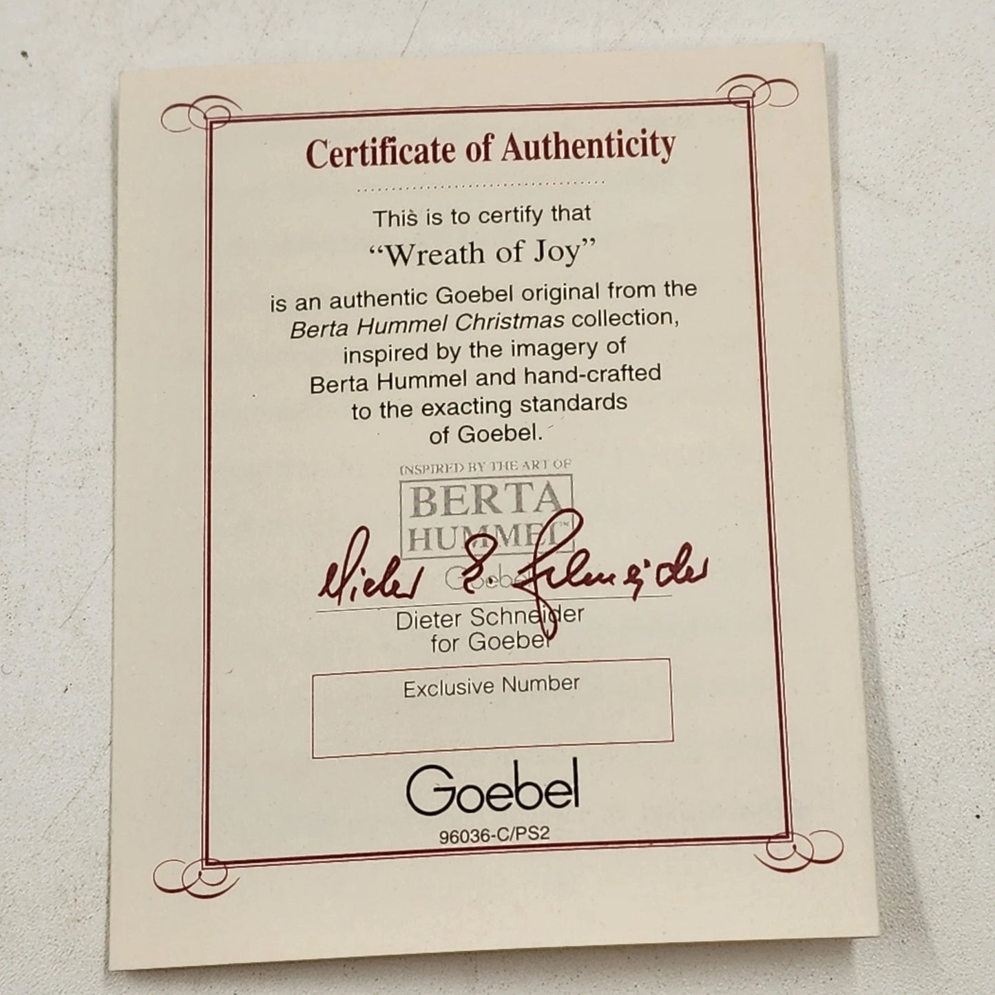 Berta Hummel Ornament WREATH OF JOY 1999 Goebel BH-100 Retired Porcelain