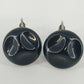 Black Statement Earrings Glossy Abstract Dome Round 1" Silver Tone Clip On Vtg