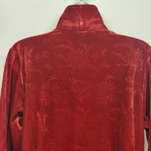 Red Long Sleeve Velour Fitted Blazer With Etched Floral Pattern Size Large Vtg