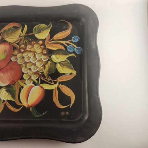 Metal Bed Lap TV Tray w Folding Legs Vintage Fruit Serving Apples Grapes Kitsch