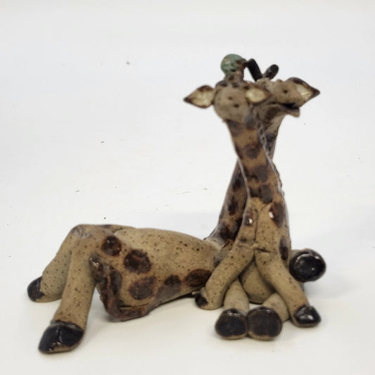 Studio Pottery Giraffe Pair Figurine Brown Speckled 4" Artist Marked