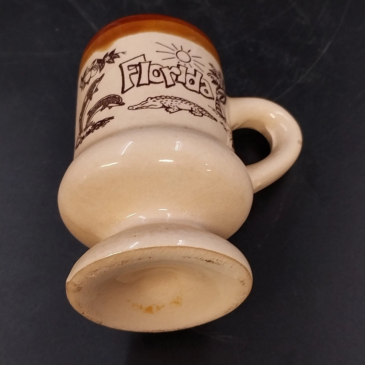 Florida Ceramic Mini Mug Toothpick Holder Alligator Dolphins Palm Tree Tropical
