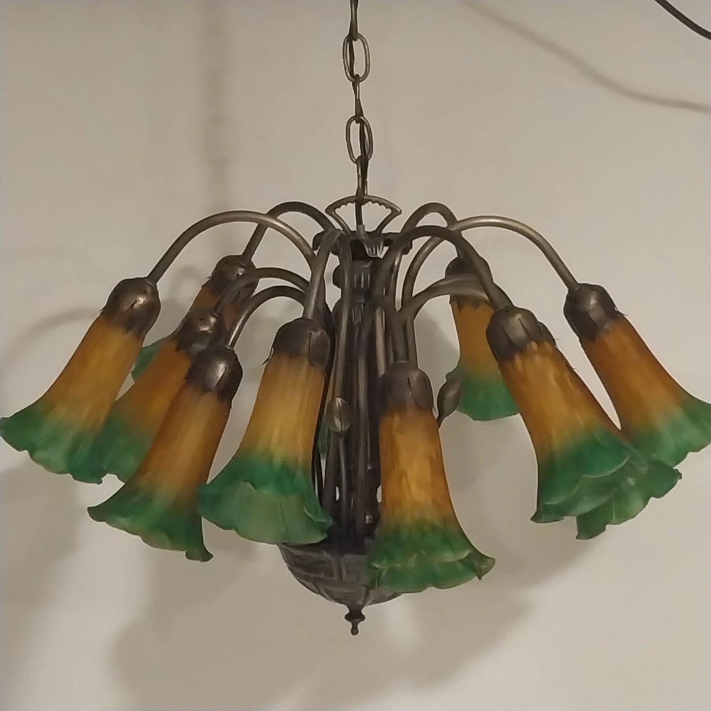 Meyda Tiffany 12 Light Pond Lily Glass Chandelier Vintage