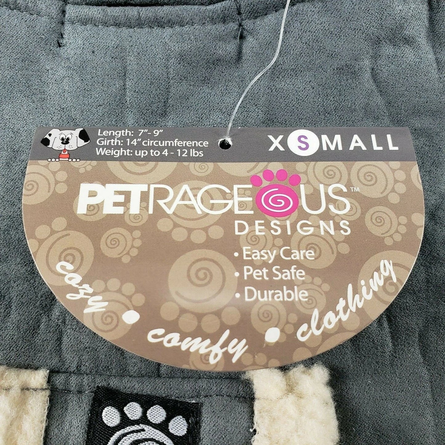 PetRageous Designs Dog Coat XS Faux Fur Lined 7"- 9" Length Hook & Loop Closure