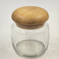 Clear Glass Storage Jar Teak Mushroom Wood Lid Airtight Rubber Seal 4"d x 4.5"h