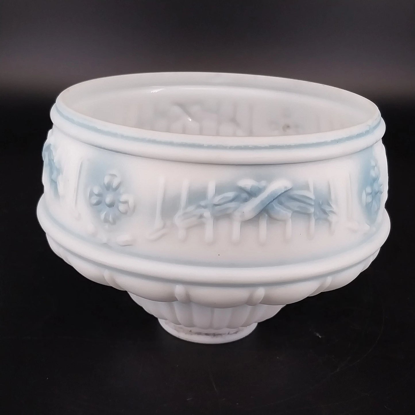 Art Deco Frosted Milk Glass Wall Sconce Shade Blue Floral Globe 2.25 Fitter
