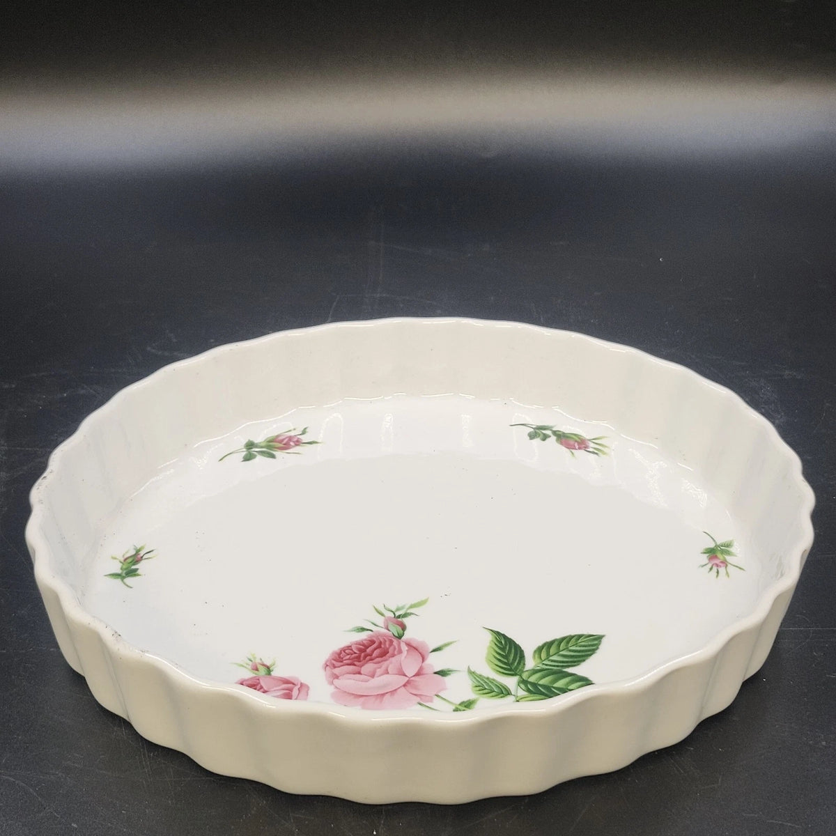 Christyneholm Rose Porcelain Quiche Tart Baking Pie Dish Fluted Edge Round China