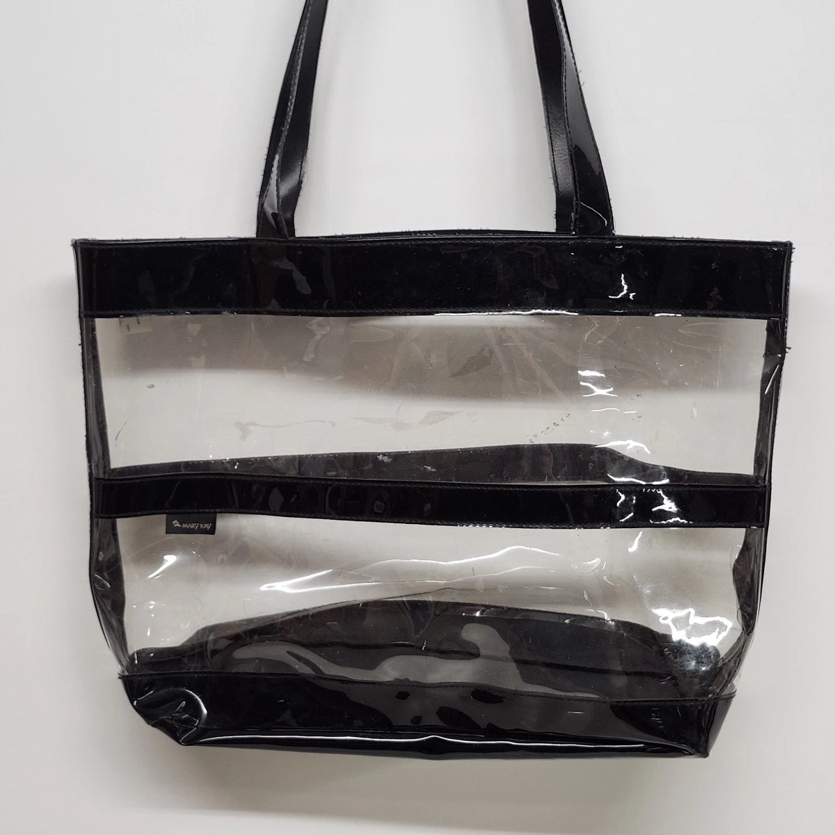 Mary Kay Clear Vinyl Tote Bag Black Patent Trim Large Shoulder Consultant Bag