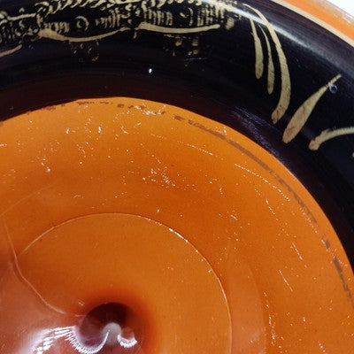 Lancaster Marguerite Orange Black Glass Pedestal Bowl Gold Gilt 1930s VTG