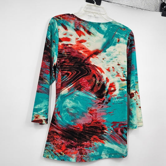 Y2K Mesmerize Retro Blouse Women’s L Multicolor Funky Print V-Neck Festival Top
