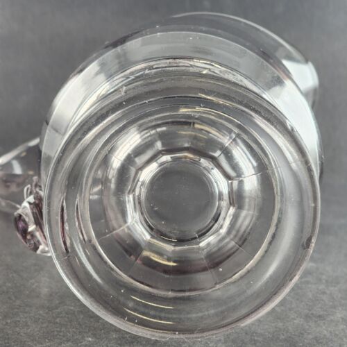 Heavy Crystal Manganese Glass Water Pitcher Fused Handle Design Footed Base Vtg