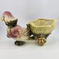 Hull Pottery No 60 Planter Parrot Flower Cart 6" Pink Green w Gold Trim USA