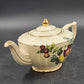 Sadler Teapot Fruit Design England White Gold Trim 6" Wide x 4" Tall + Lid Vtg