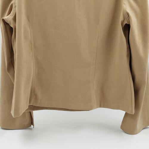 Fashion Bug Button Down Shirt Tan Faux Suede Size XL V Neck Cape Sleeve Vented