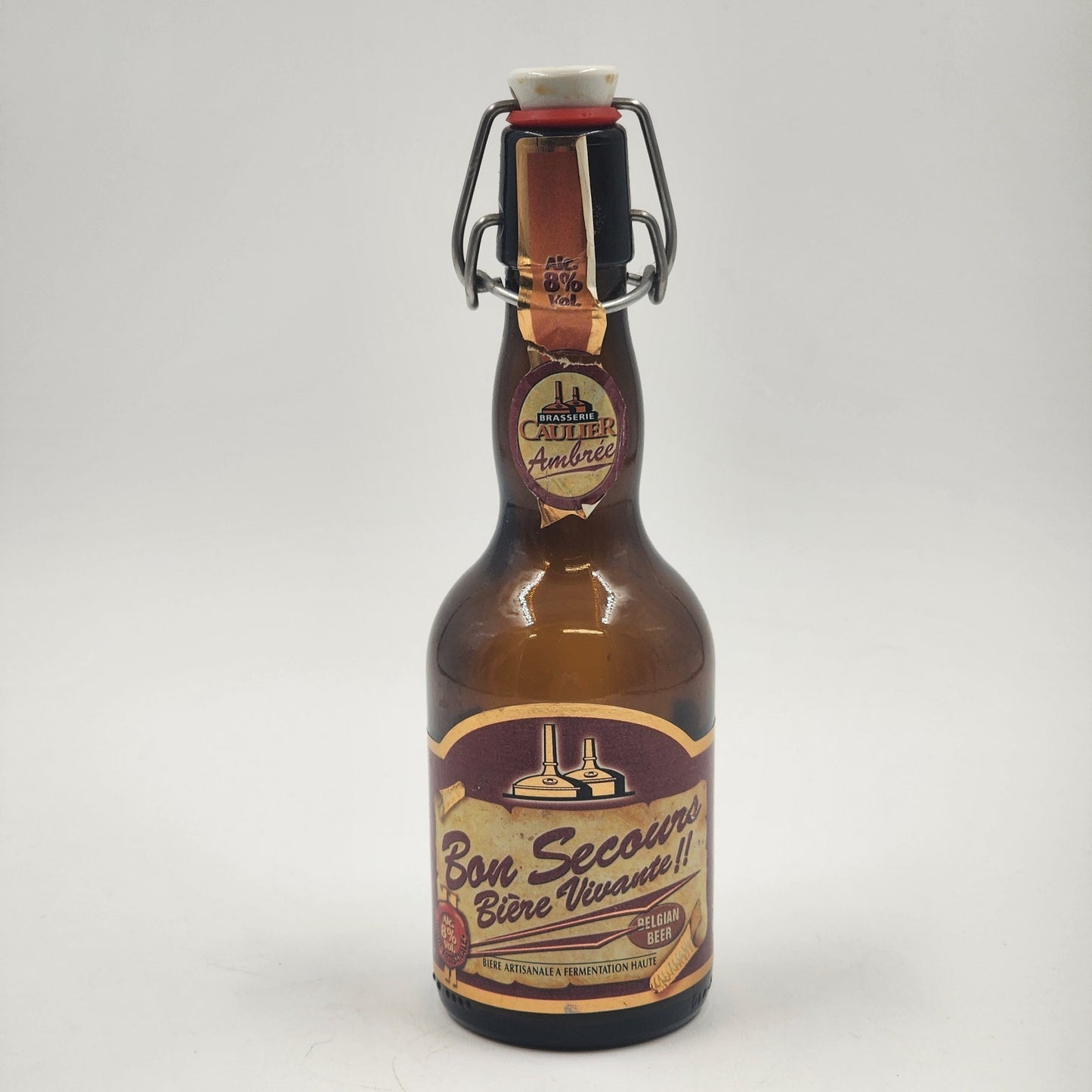Bon Secours Ambrée Heritage Beer Bottle Brasserie Caulier w Lightning Stopper