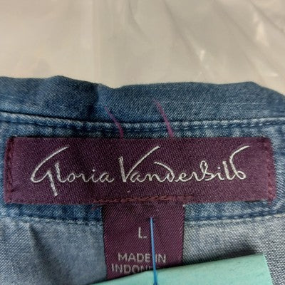 Gloria Vanderbilt Blue 3/4 Sleeve Roll Tab Shirt Blouse Large Chic Stylish Top