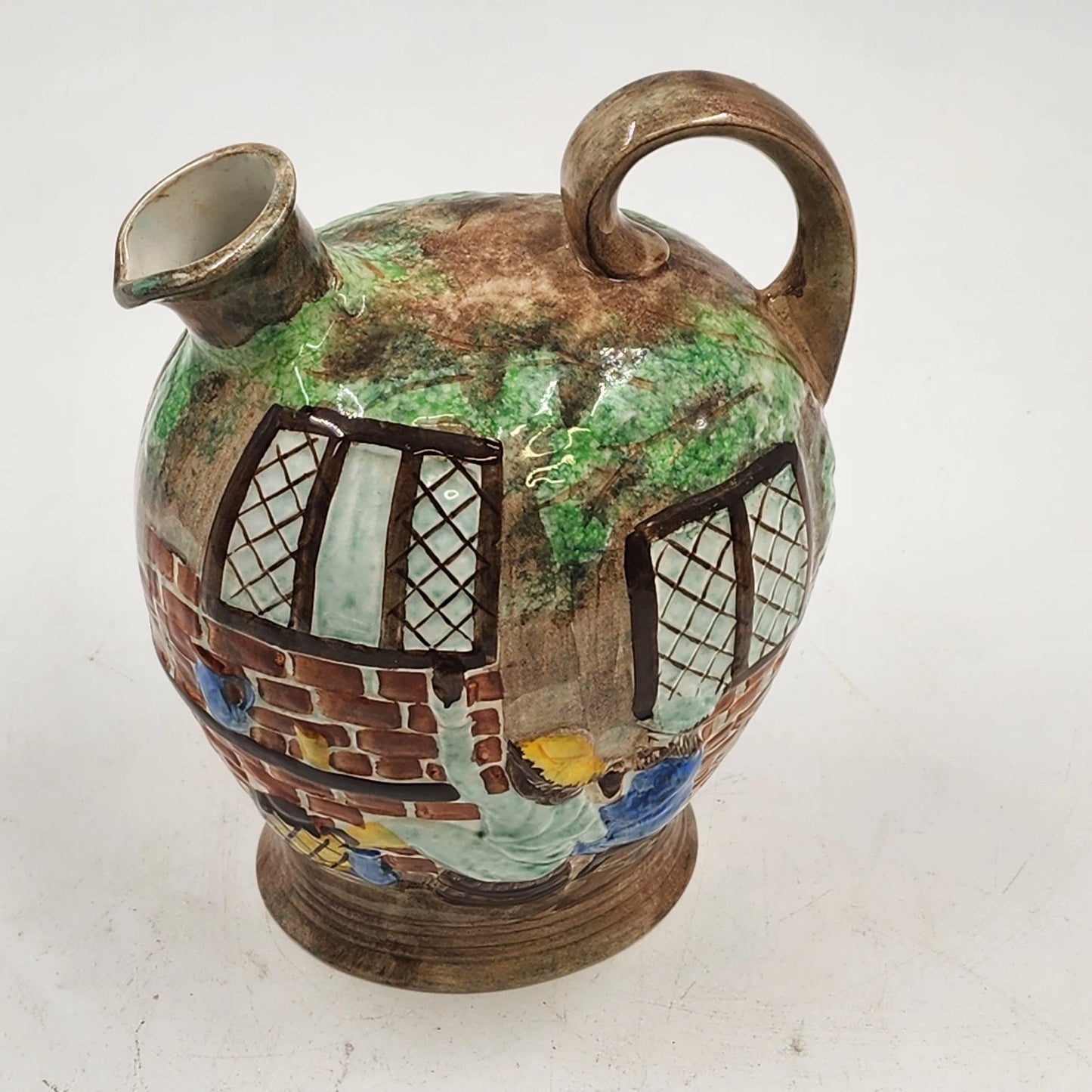 Radford Art Pottery Flagon Jug Hand Painted Wine Village Pub Scene England Vtg