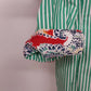 Chaps No Iron Green White Striped Button Front Shirt Women's L Red Paisley Cuffs