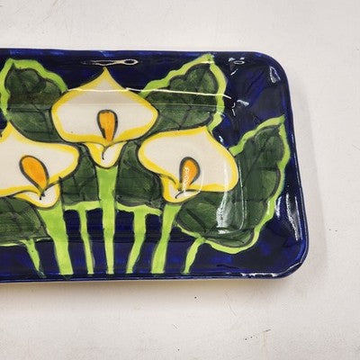 Hand Painted Bread Server Plate 16" Talavera Calla Lilies Mexico Signed Mexico Q