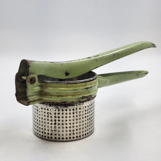 Green Metal Potato Ricer Masher Press 11.5 in Rustic Farmhouse Kitchen Vintage