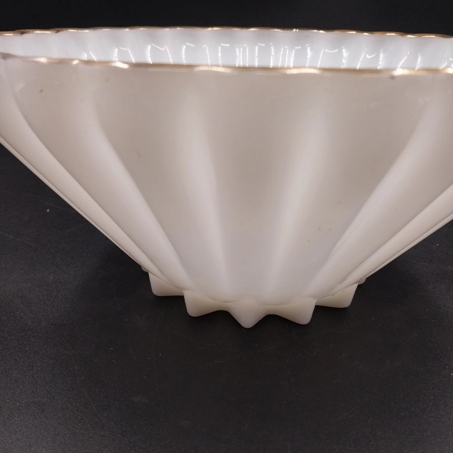 Fire-King Rachel Serving Bowl 11" Milk Glass Scalloped Gold Rim Anchor Hocking