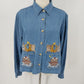 Christopher & Banks Denim Jacket L Noah's Ark Animal Embroidery Long Sleeve