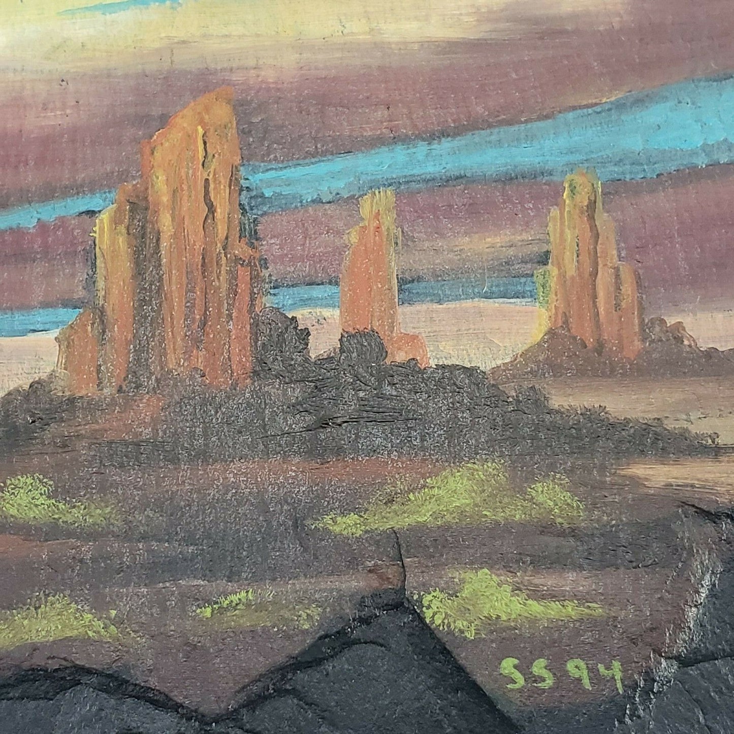 Desert Scene Hand Painted Piece of Slate Numbered 5594 Not Signed Small 6" Wide