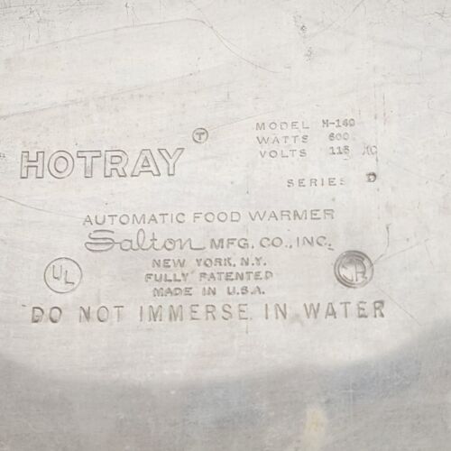 Salton H-140-D Electric Hotray Vintage Warming Food Tray 21" x 12" Surface