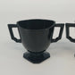 LE Smith Black Glass Cream Sugar Set Double Shield Pattern Square Base Vintage