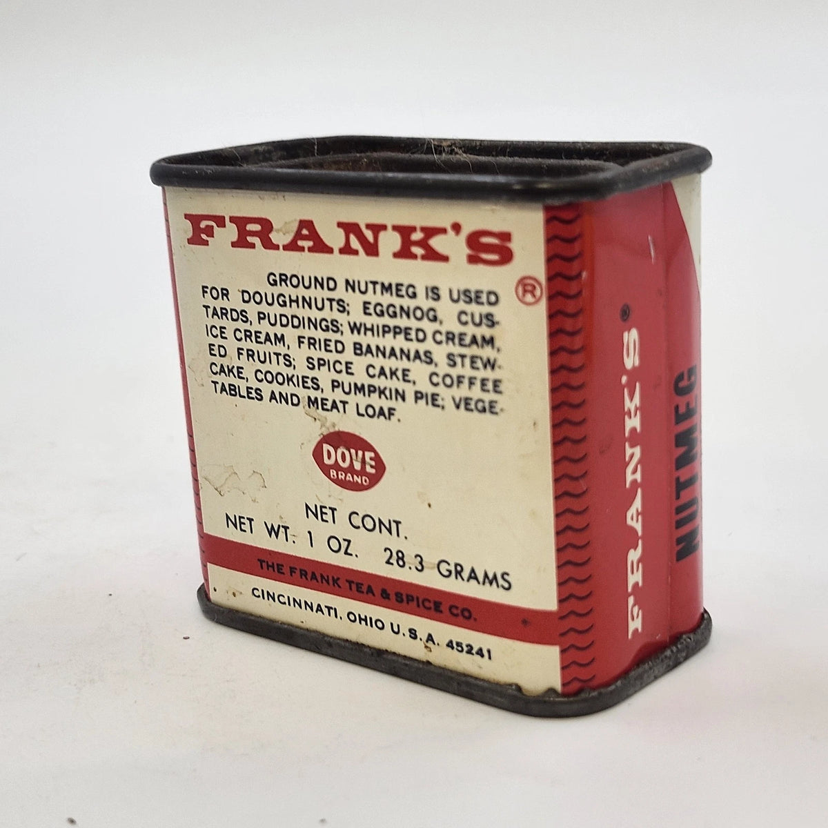 Frank's Dove Brand Ground Nutmeg 1 Oz Spice Tin Cincinnati Ohio Vintage