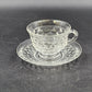 Fostoria American Clear Coffee Cup & Saucer Cubist Design Pressed Glass Vintage