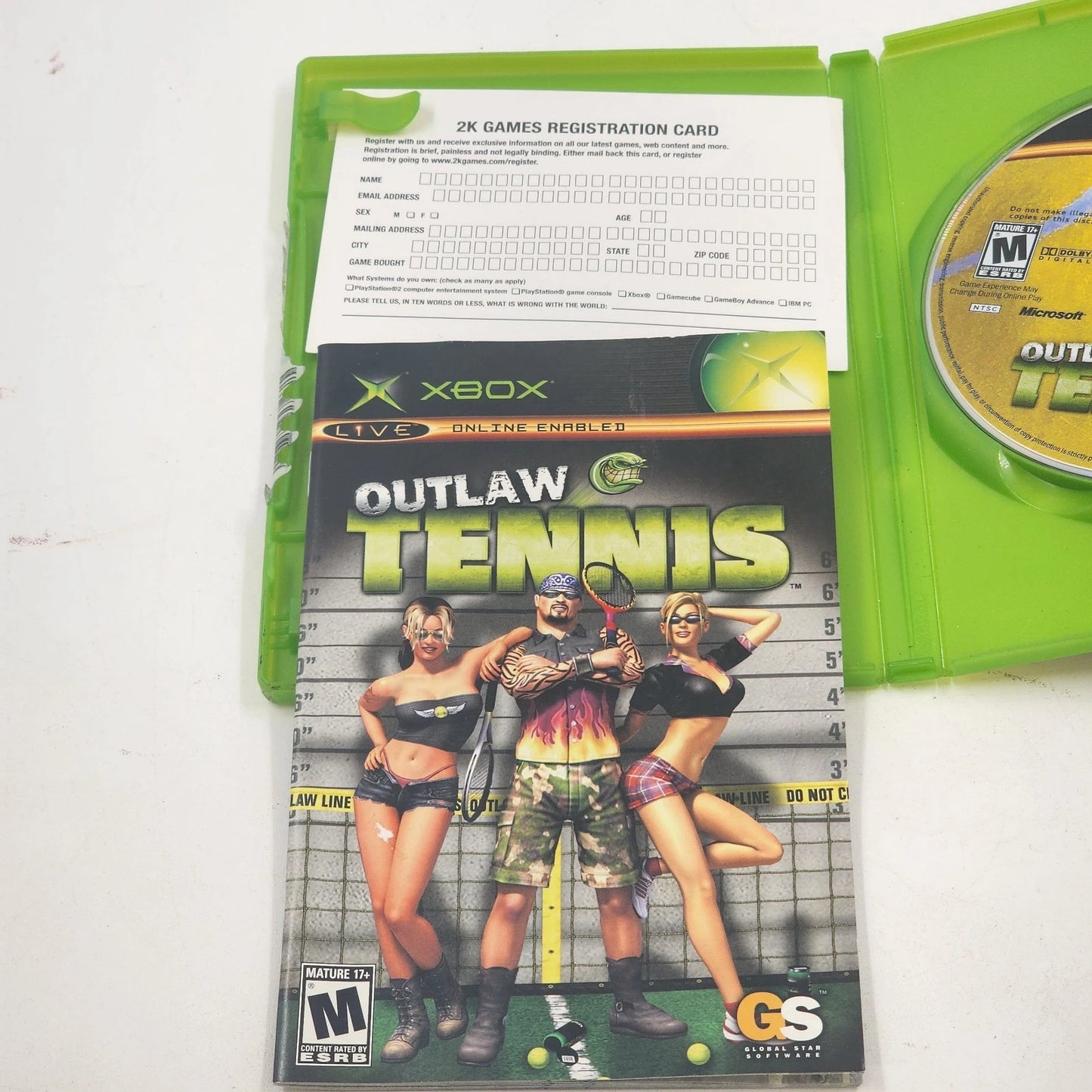 Outlaw Tennis Microsoft Xbox 2005 Complete CIB Game with Manual Online Enabled