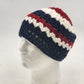 New Handmade Crochet Messy Bun Beanie Navy Blue Red White Ponytail Hat Medium