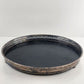 Reticulated Round Cocktail Serving Tray Black Formica Silver Plated 10.5" Vtg