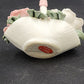 Capodimonte Style White Basket 2.75" w Pink Roses Flower & Bow Porcelain China