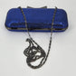 Blue Sparkle Bow Hard Shell Clutch Crossbody Purse Gunmetal Chain Strap 7"
