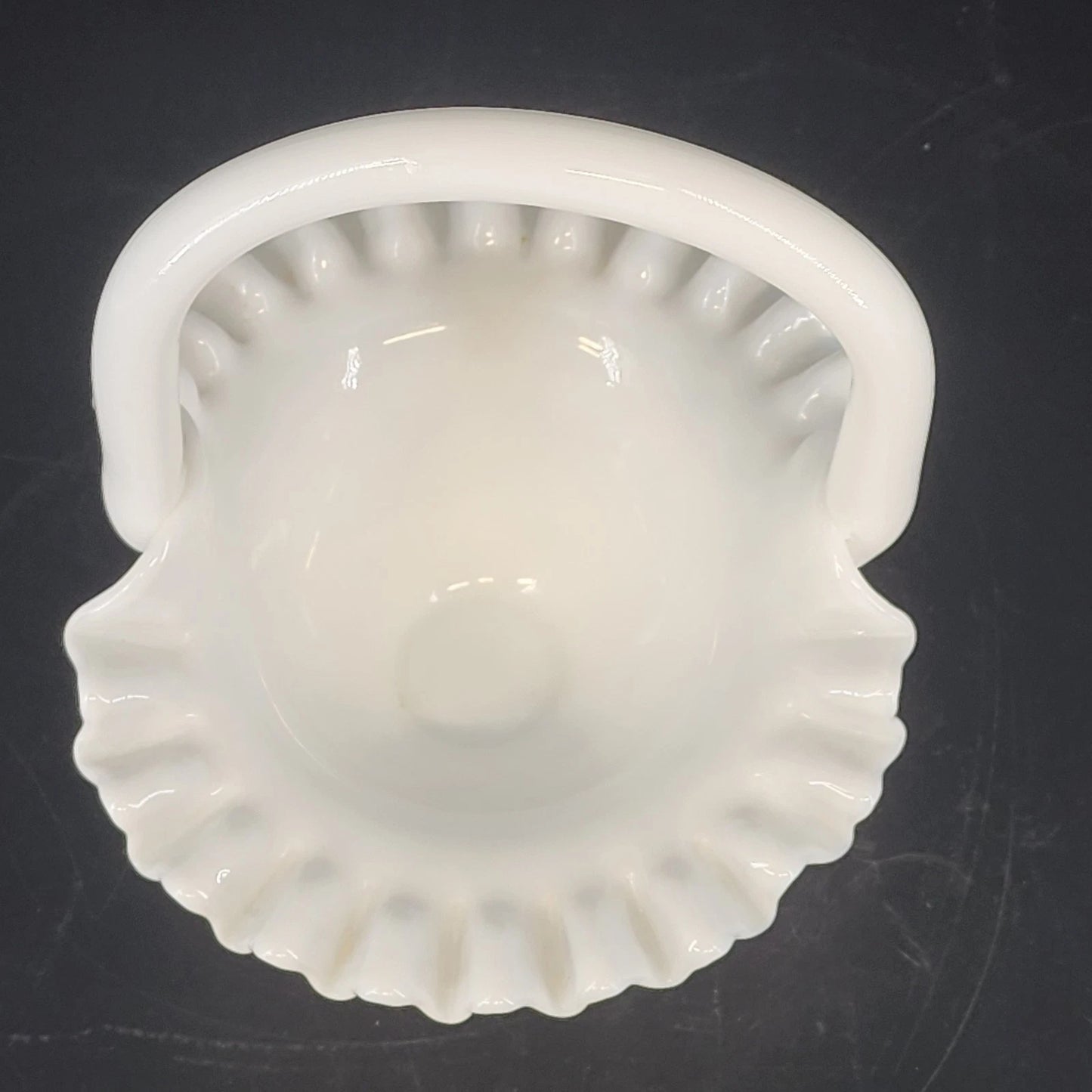 Fenton Hobnail Milk Glass Basket Ruffled Rim Handle White 7" Vintage Art Glass