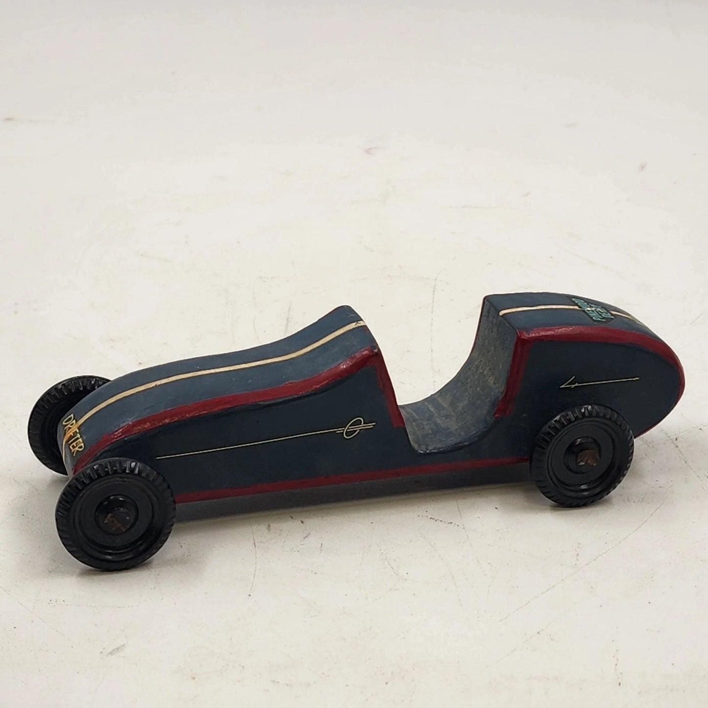 Pinewood Derby Car Blue Drifter Handmade Wood Racer Boy Scout USA 1980s Vintage