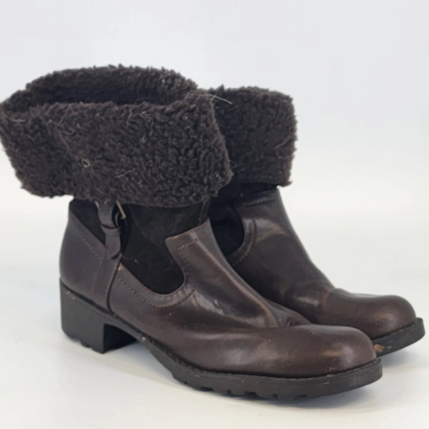 Sonoma Western Ankle Boots Life Style Women's 8.5 Brown Block Heel Fur Trim