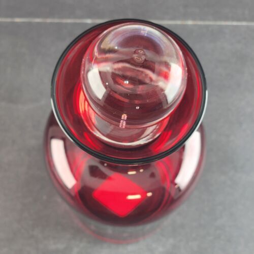 Garnet Red Cut to Clear Bohemian Glass Decanter Clear Stopper & 6 Rock Glasses