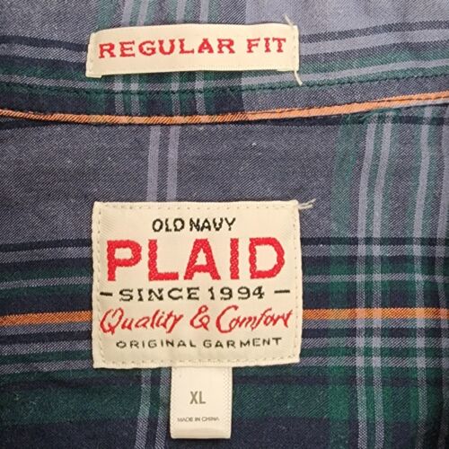 Old Navy PLAID Men's SS Shirt XL Blue Button Down Regular Fit 2 Pockets