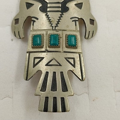 Bell Trading Post Bolo Tie Faux Turquoise Kachina Nickel Silver Tone 2.25'' SW