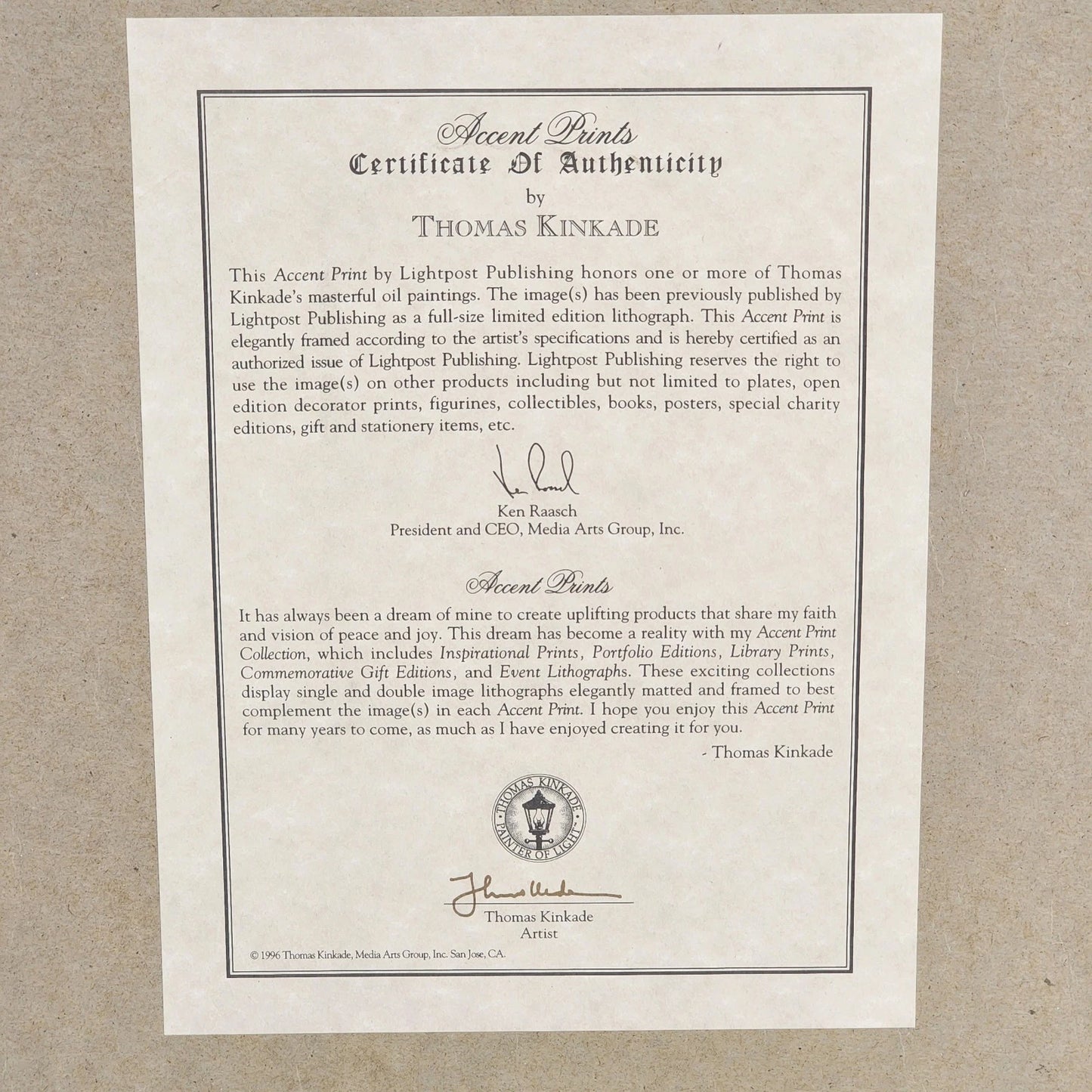 Thomas Kinkade Hidden Gazebo Accent Print 1996 Framed & Matted w COA Mark 6:31