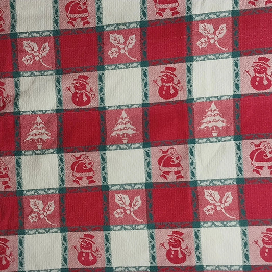 Christmas Woven Checkerboard Tablecloth Santa Snowman Red Green 52" x 72"