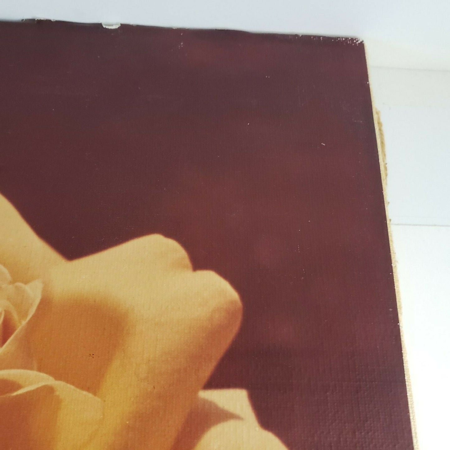 Yellow Rose Bud Canvas Print Vintage Deep Reds Background No Frame 16" w x 20" h