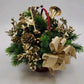 Floral Arrangement Christmas Basket Greenery Holly Red Basket 10" Gold Bow