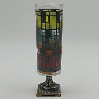 Hippie Candelrama Nu-Trend Candle Holder Stained Glass Prairie Style Vtg 1970's